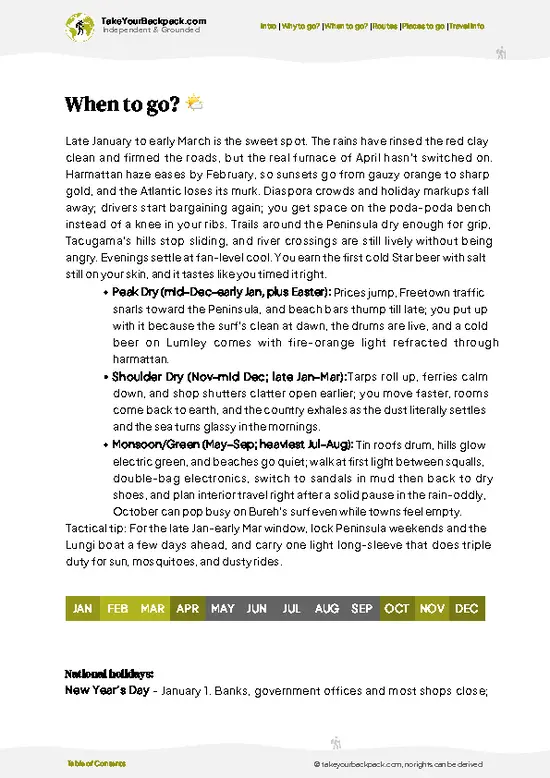 example page 3 from our offline Travel Guide for Sierra Leone